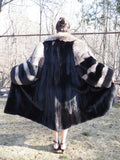 Black Mink Coat With Indigo fox Sleeves And Collar XL (16)