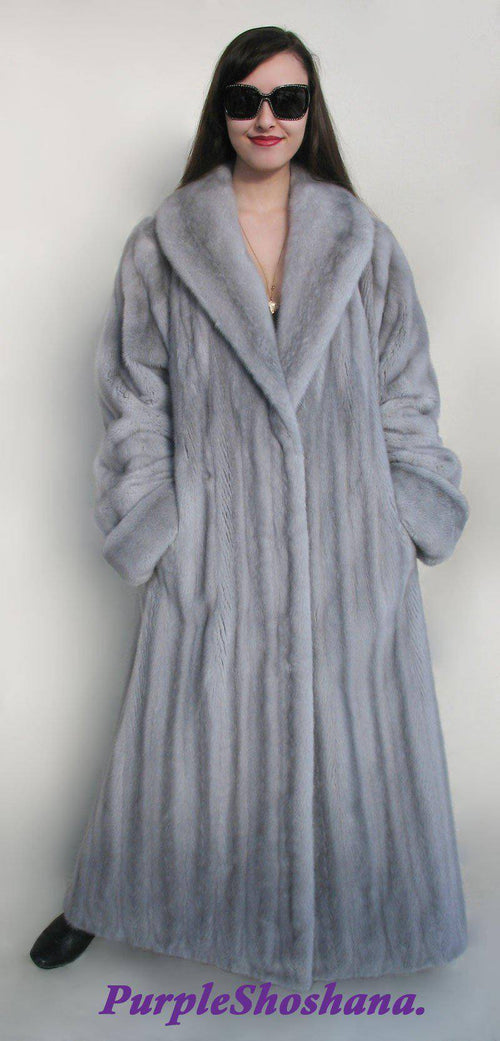 Glamorous Blue Sapphire Female Solid Silver Canadian Mink Fur Coat M/L - Purple Shoshana Furs