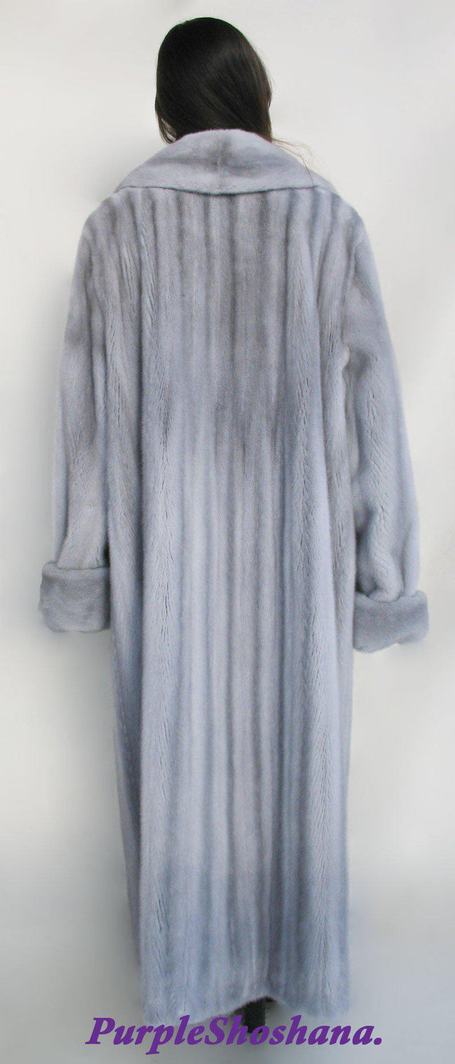 Glamorous Blue Sapphire Female Solid Silver Canadian Mink Fur Coat M/L - Purple Shoshana Furs