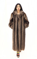 Raccoon Fur Coat Coats Detachable Hood with Red Fox Trim M/L 49" Long