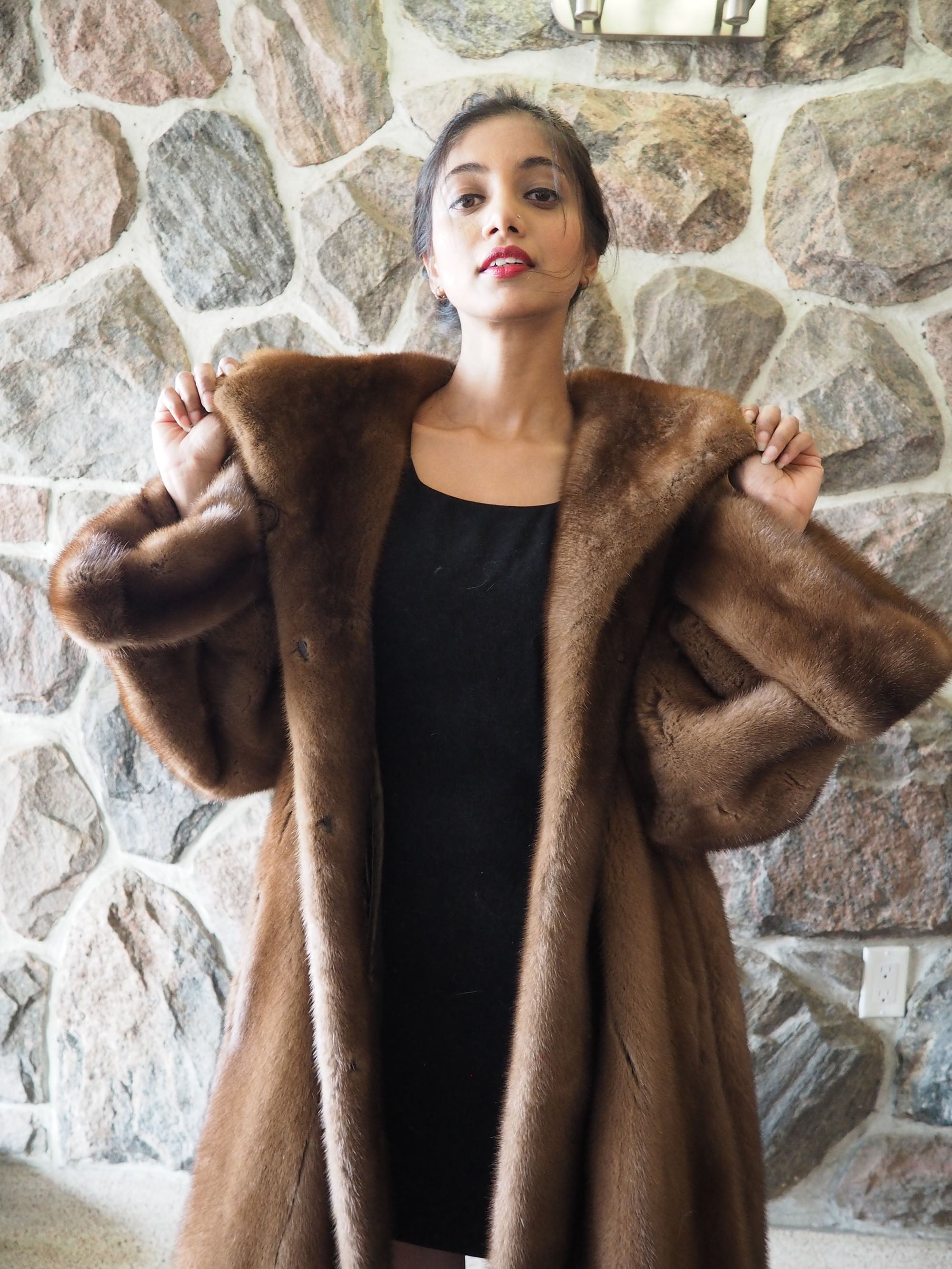 Demi Buff Lunarain Female Mink Fur Jacket Coat L/XL 52 Long– Purple  Shoshana Furs