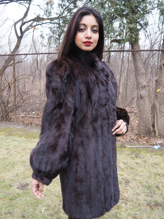 Dark Ranch Black Mink Coat Coats M Notch Collar– Purple Shoshana Furs