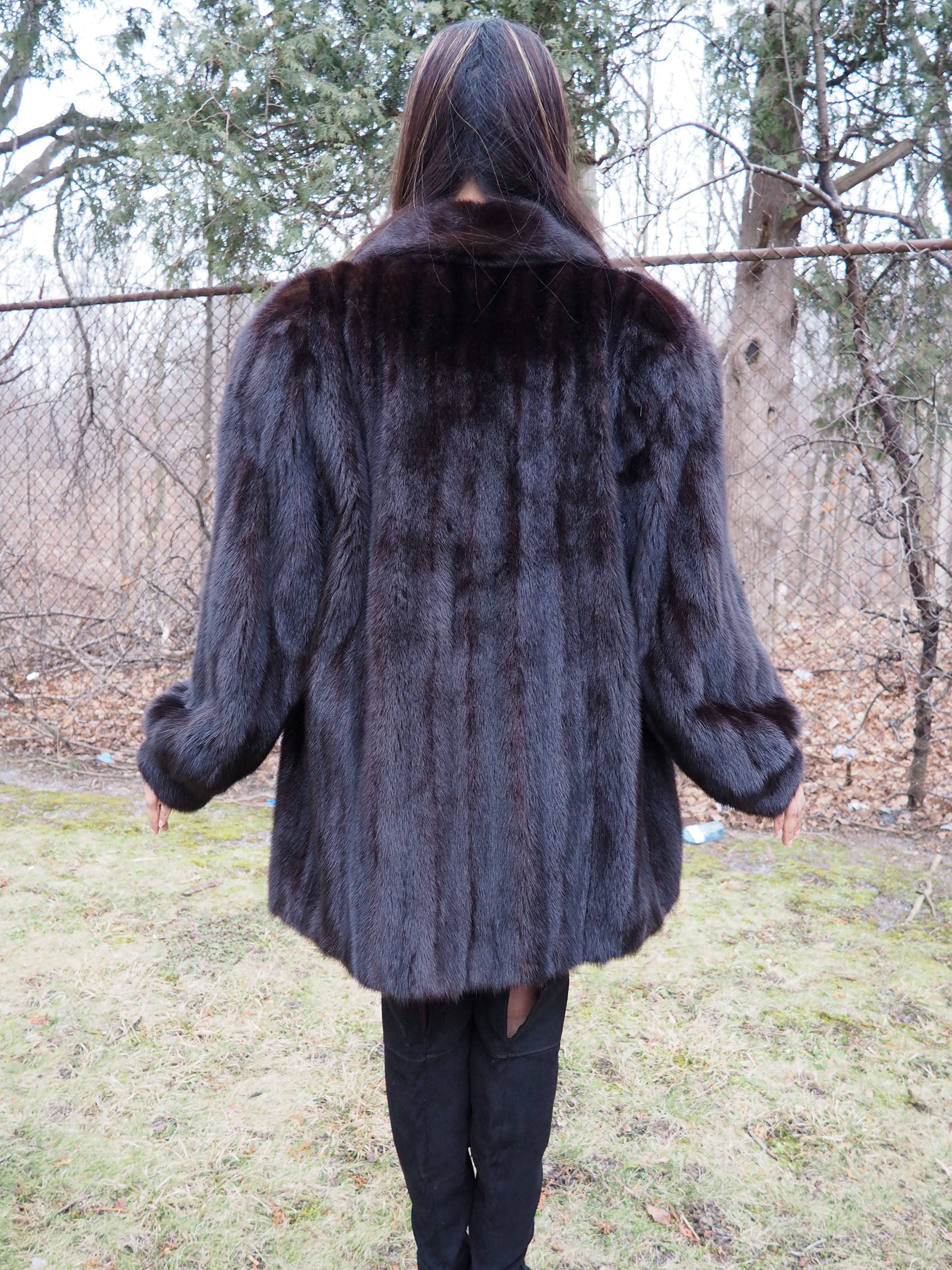 Dark Ranch Black Mink Fur Coat Jacket M/L No Monogram - Stylish