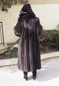 Dark Ranch Black Female Mink Fur Coat Jacket Detachable Hood And Belt M/L