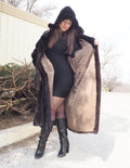 Dark Ranch Black Female Mink Fur Coat Jacket Detachable Hood And Belt M/L