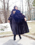 Dark Ranch Black Female Mink Fur Coat Jacket Detachable Hood And Belt M/L