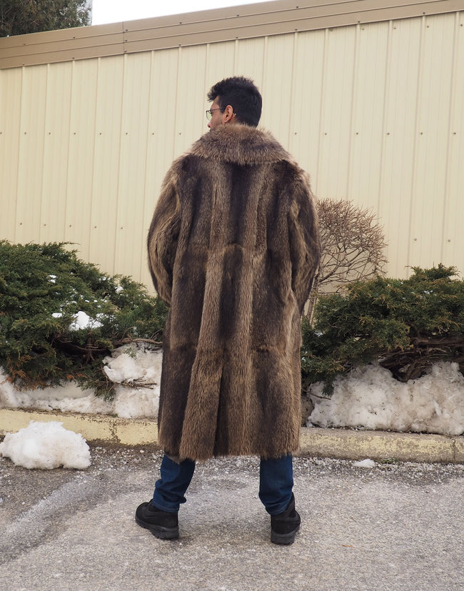 Reversible Raccoon Fur Coat Coats For Men M/L 47" Long