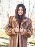 Classic Pastel Brown Mink Fur Coat Stroller Jacket S