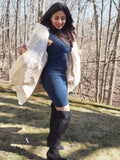 Cream Canadian Sheared Beaver Fur Coat Jacket L/XL