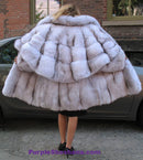 Unique Plush Solid Silver Canadian Blue Fox Fur Coat - Detachable Cape M/L - Purple Shoshana Furs