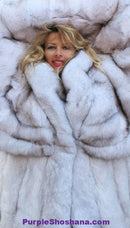 Unique Plush Solid Silver Canadian Blue Fox Fur Coat - Detachable Cape M/L - Purple Shoshana Furs