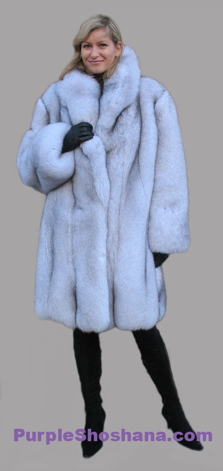 Plush Blue Fox Fur Coat Stroller M/L - Purple Shoshana Furs