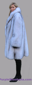 Plush Blue Fox Fur Coat Stroller M/L - Purple Shoshana Furs