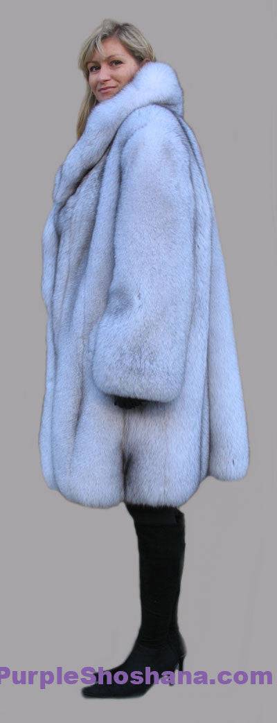 Plush Blue Fox Fur Coat Stroller M/L - Purple Shoshana Furs