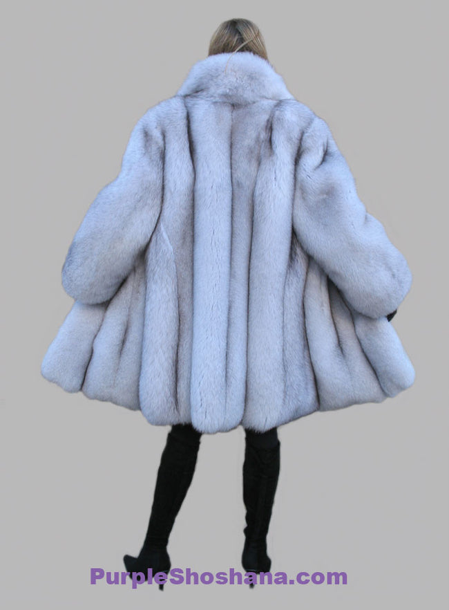 Plush Blue Fox Fur Coat Stroller M/L - Purple Shoshana Furs