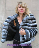 Glamorous Black Velvet Genuine Chinchilla - Purple Shoshana Furs