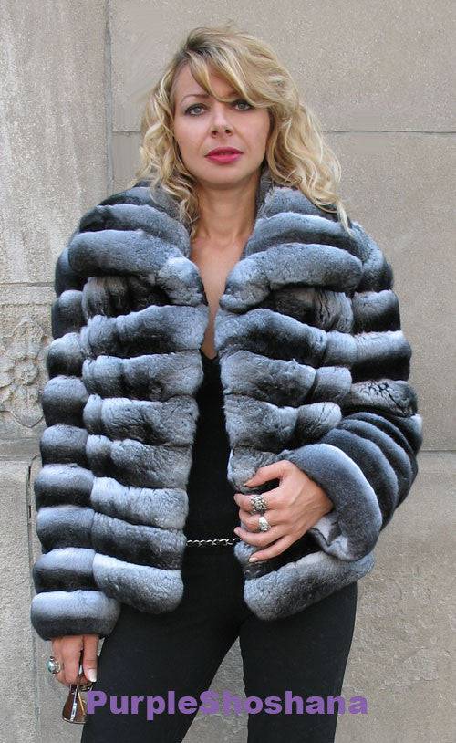 Glamorous Black Velvet Genuine Chinchilla - Purple Shoshana Furs