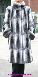 Luxurious Black Velvet Chinchilla Fur Coat M - Purple Shoshana Furs