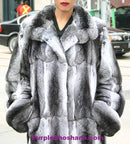 Luxurious Black Velvet Chinchilla Fur Coat M - Purple Shoshana Furs