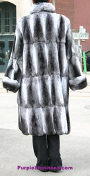 Luxurious Black Velvet Chinchilla Fur Coat M - Purple Shoshana Furs