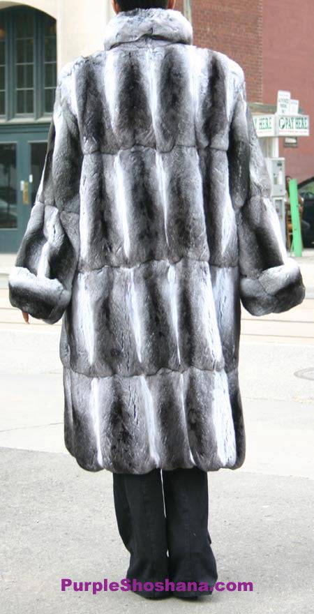 Luxurious Black Velvet Chinchilla Fur Coat M - Purple Shoshana Furs