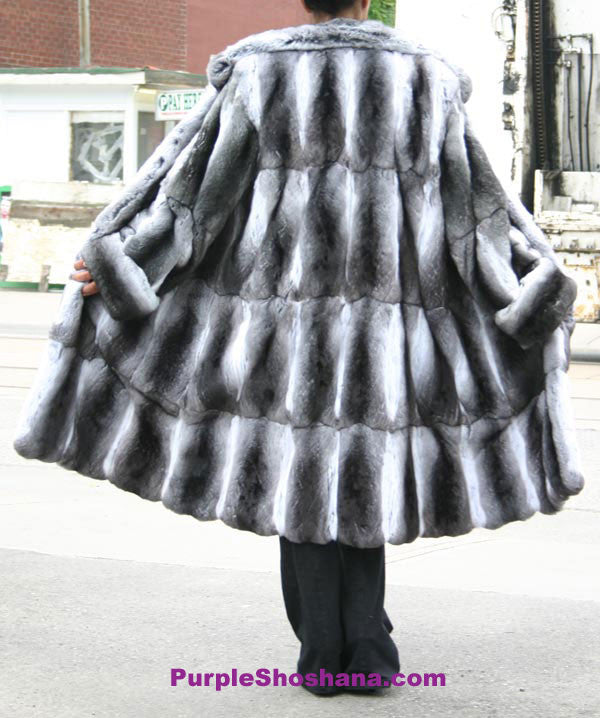 Luxurious Black Velvet Chinchilla Fur Coat M - Purple Shoshana Furs