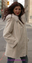 Hooded Cream Sheared Beaver Fur Coat S / M - Purple Shoshana Furs