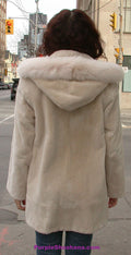 Hooded Cream Sheared Beaver Fur Coat S / M - Purple Shoshana Furs
