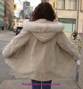 Hooded Cream Sheared Beaver Fur Coat S / M - Purple Shoshana Furs