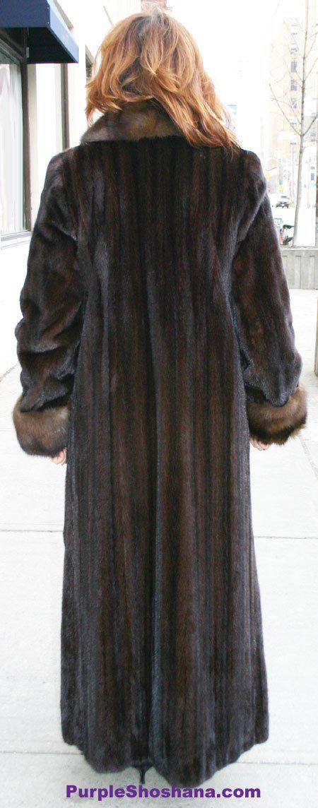 Luxurious NAFA Solid Mahogany Brown Canadian Mink Fur Coat + Sable M - Purple Shoshana Furs