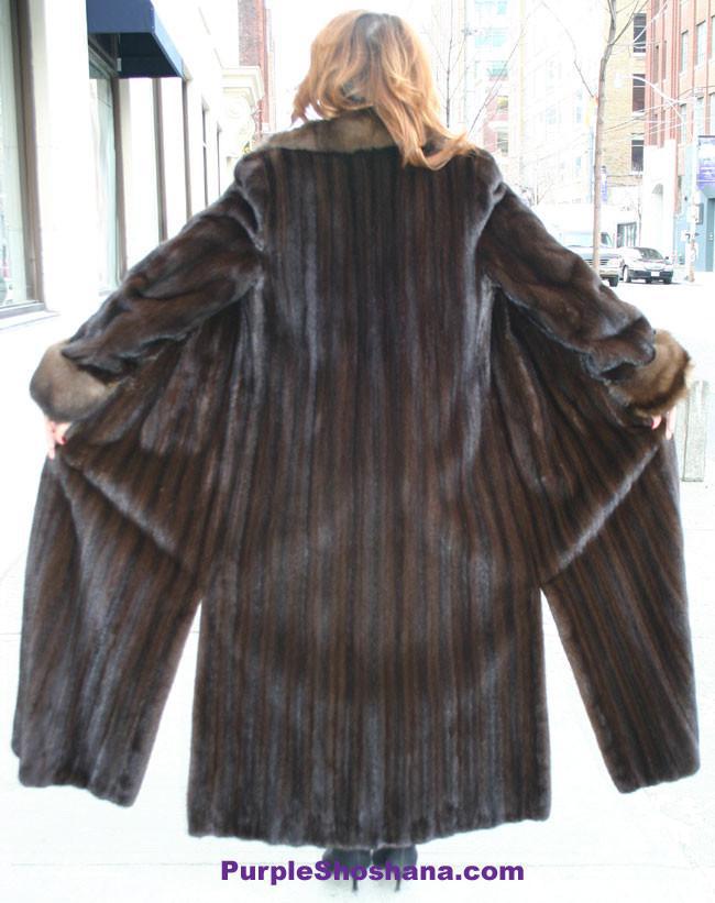 Luxurious NAFA Solid Mahogany Brown Canadian Mink Fur Coat + Sable M - Purple Shoshana Furs